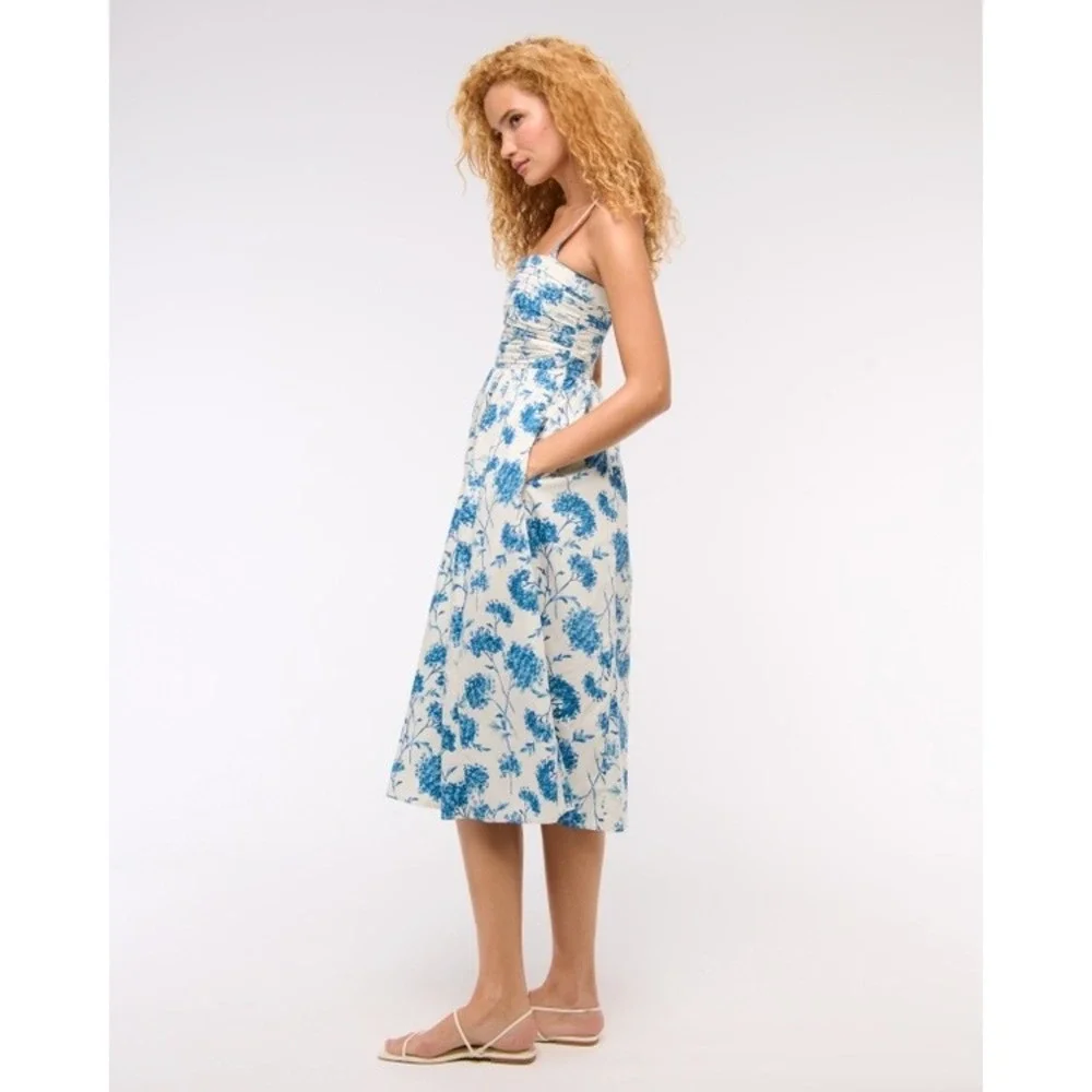 Abercrombie and Fitch Emerson Poplin Wide Strap Midi Dress Size Medium Floral